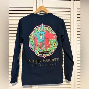 Simply Sourthern T Shirt Womens Small Long Sleeve Blue Elephant Let Go Let God